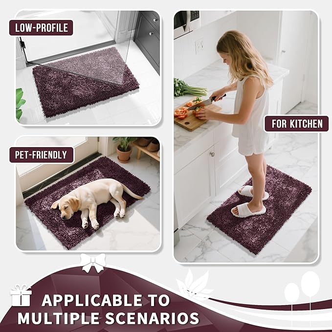 Yimobra Long Bathroom Rug Non Slip 44x24 Inch, Extra Thick Soft Absorbent Chenille Bath Mat, Machine Washable Bath Rugs for Bathroom Floor, Tub and Shower, Home Decor Accessories, Purple Grey