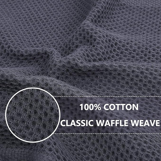 Homaxy 100% Cotton Waffle Weave Kitchen Dish Towels, Ultra Soft Absorbent Quick Drying Cleaning Towel, 13 x 28 Inches, 8-Pack, Dark Grey