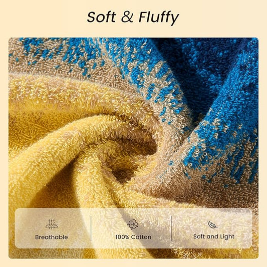 SEMAXE Colorful Bath Towel Set, 100% Cotton Bathroom Towels with Hanging Loops, Soft & Absorbent, 8 Piece Towel Set Include 2 Bath Towels, 2 Hand Towels, 4 Washcloths, Yellow | Brown | Blue