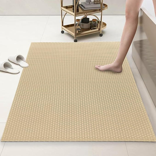 HOMBYS 58 x 32 Extra Large Shower Mat for Shower Stall Tub, Non Slip Bath Mat Bathroom Accessories, PVC Mats for Shower and Bathroom, Quick Drying, (Khaki, 58"x32")