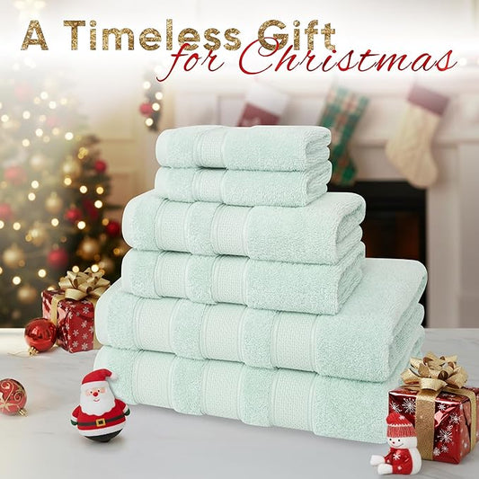 American Soft Linen Salem Turkish Bath Towel Set, 100% Cotton 600 GSM 6 Piece Towels for Bathroom, 2 Bath Towels 2 Hand Towels 2 Washcloths, Mint