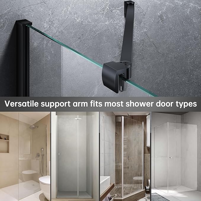 Frameless Shower Door Support Bar, Stainless Steel Wall-to-Glass Support Arm to Fixed Shower Glass Panel, for 1/4"-3/8" (6-10 mm) Door, 180° Pivot & Stow-Flat Mode (Matte Black, 31.5-inch(800mm))