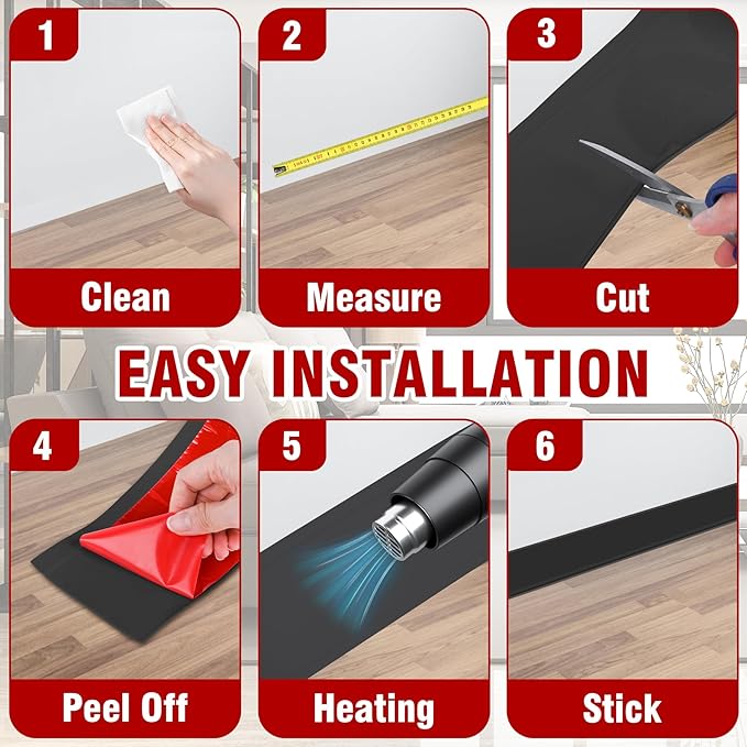 Vinyl Baseboard Molding Trim 4 Inch x 100 Feet Peel and Stick Baseboard Trim Flexible PVC Cove Base Moulding Self-Adhesive Trim for Garage Bathroom Cabinet Floor Walls, Black