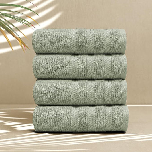 Hearth & Harbor Luxury Hand Towels - 100% Ring Spun Cotton Hand Towels for Bathroom, Shower, Spa, Soft & Absorbent Towels, 4 Piece Set, Sage Green
