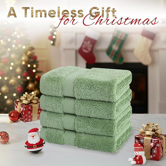American Soft Linen Salem Washcloth Sets, 4 Piece Luxury 600 GSM 100% Cotton Washcloths for Bathroom, 13x13 inches Washrags Premium Quality Hand Face Towels, Sage Green