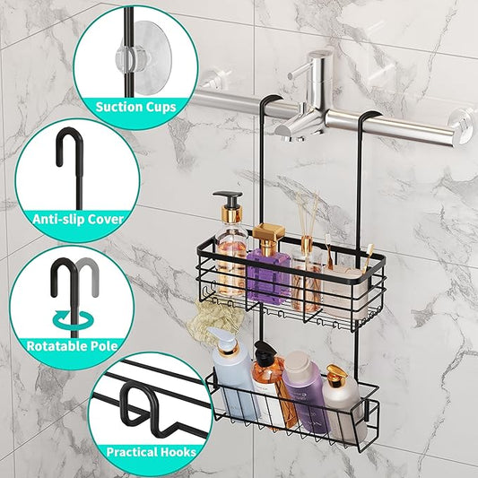 HapiRm Hanging Shower Caddy Organizer - No Drilling Shower Organizer with Inclined Shelf, Rustproof & Waterproof 304 Stainless Steel Bathroom Caddy - Black