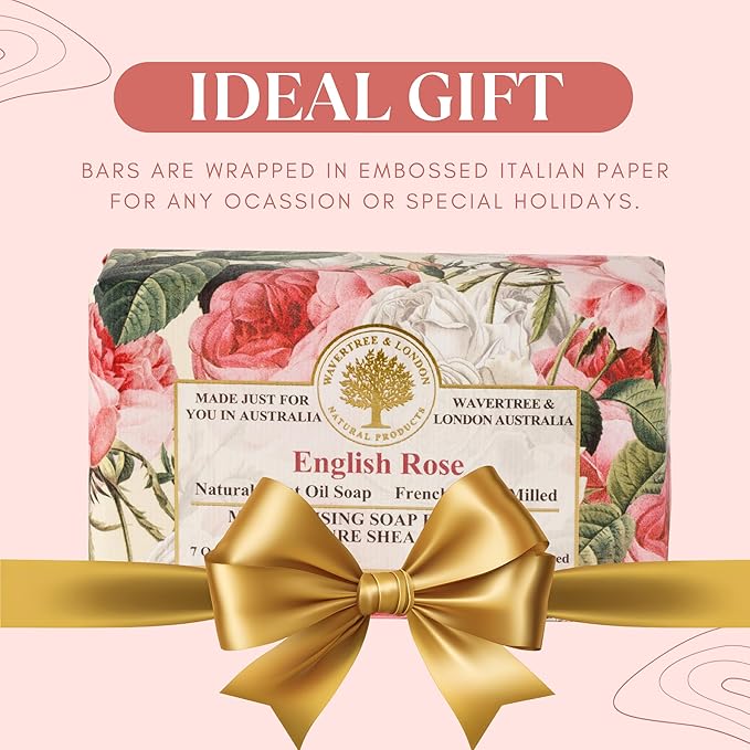 Wavertree & London English Rose Scented Natural Soap Bars for Women & Men (2 x 7oz) โ Moisturizing Triple-Milled Soap Bars Enriched with Shea Butter โ Plant-Based Bath & Body Bar for All Skin Types