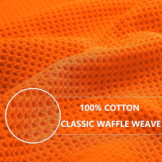 Homaxy 100% Cotton Waffle Weave Kitchen Dish Cloths, Ultra Soft Absorbent Quick Drying Dish Towels, 12 x 12 Inches, 6-Pack, Orange