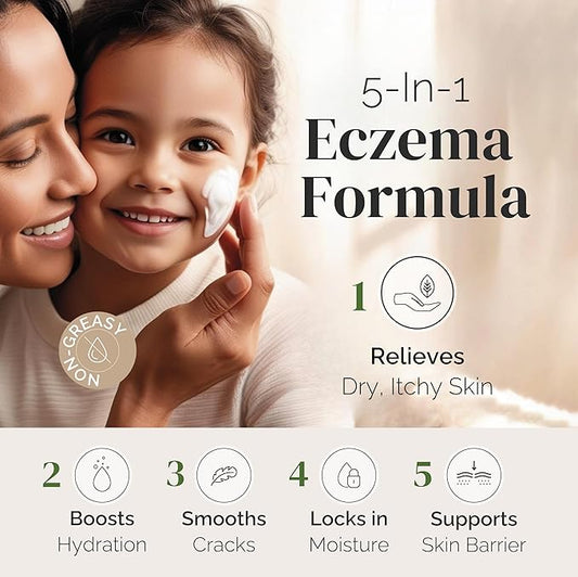 Puriya 5-in-1 Eczema Cream for Kids, Baby, Toddler, Adults, Advanced Colloidal Oatmeal Lotion for Dry, Itchy Skin Relief on Face and Body, Clinically Tested, Intensive Moisturizing Eczema Treatment