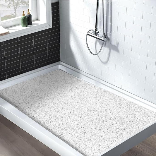 Shower Mat Non Slip: 35.4 x 23.6 Inch Extra Large Shower Mats for Inside Shower with Drain Hole - Soft PVC Loofah Anti Slip Shower Stall Mat for Walk-in Shower and Bathroom, Quick Drying