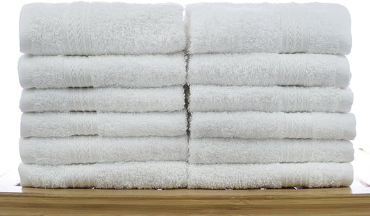 Eco Cotton Washcloths - White - Dobby Border - Set of 12