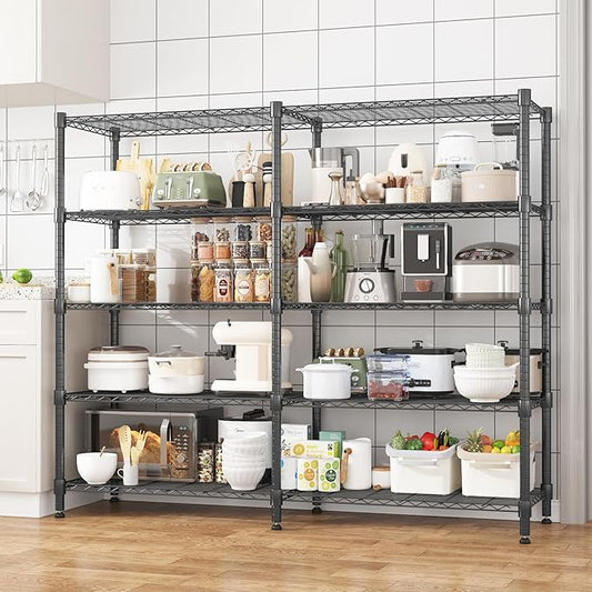 Homdox Heavy Duty Metal Shelves for Storage, 5 Tier Storage Racks and Shelving, Adjustable Wire Shelving Unit, Garage Rack Pantry Shelves Kitchen Shelving, 18"x72"x72", Black