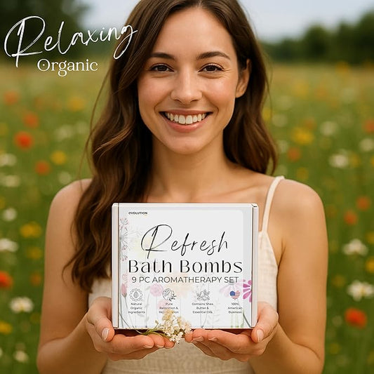 EvolutionUSA Refresh Bath Bombs for Women, 9 Lush Bath Bombs Mini Sized, Luxurious Womens Gift for Mother's Day, Easter, Birthday or Self Care, Relaxing Bathbombs Kids & Womens, Bath Fun