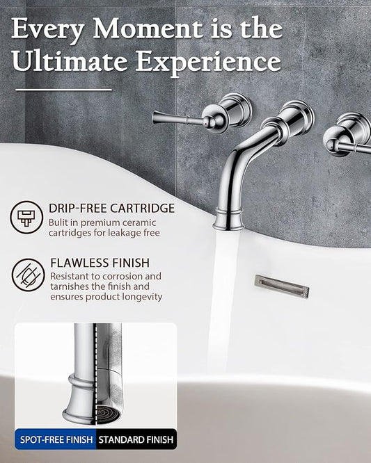 High Flow Wall Mount Tub Filler with Rough-in Valve, Brass Roman Tub Faucet 2 Handle Bathtub Faucet 360° Swivel Spout, Polished Chrome(B2306-CP)