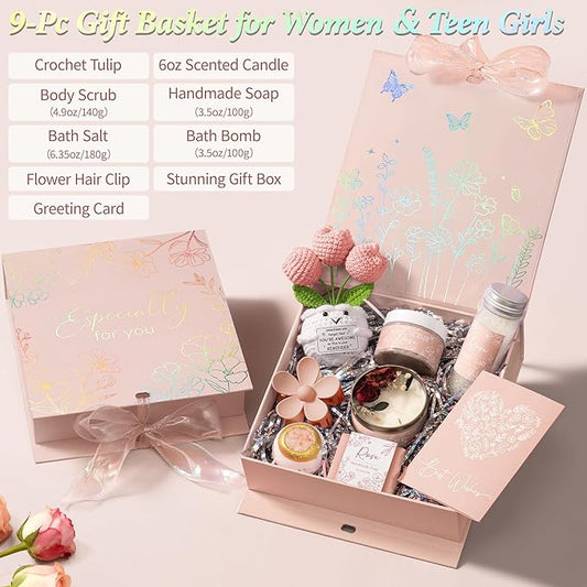 Spa Gifts for Women Bath Gift Set, Rose Relaxing Spa Gift Baskets Home Bath Set Self Care Kit Care Package Thank You Christmas Birthday Gifts for Women Mom Her Friends Sister Teen Girl Wife Grandma