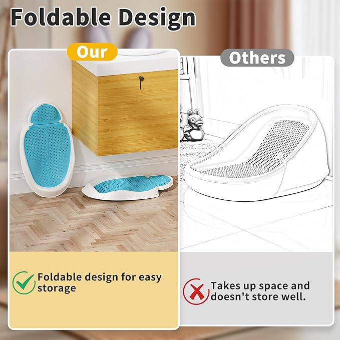 Baby Bathtub Support for Babies 0-6 Months, Foldable Portable Infant Bathtub, Ergonomic Mesh Baby Bath Tub, Blue