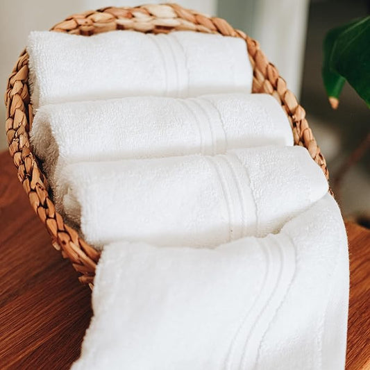 Milara Turkish Super-Plush Wash Cloths Set 4-Piece | Premium 100% Cotton Washcloths Absorbent, Durable with Hanging Loops | White Color Bath Washcloths, (13 x 13 Inch)