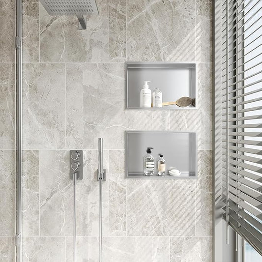 Neodrain Shower Niche, Bathroom Shelf Inner Size 18" X 12", Brushed Stainless Steel Bathroom Wall Niche Cubby, No Tiled Recessed, Stainless Shelf for Storage