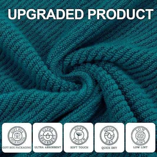 VOOVA & MOVAS Bathroom Hand Towels - 4PC Large 18" x 28", 100% Cotton | Lightweight | Thick | Quick Dry | Soft | Absorbent, Hand Towels for Showering, Bathroom Essentials, Deep Turquoise
