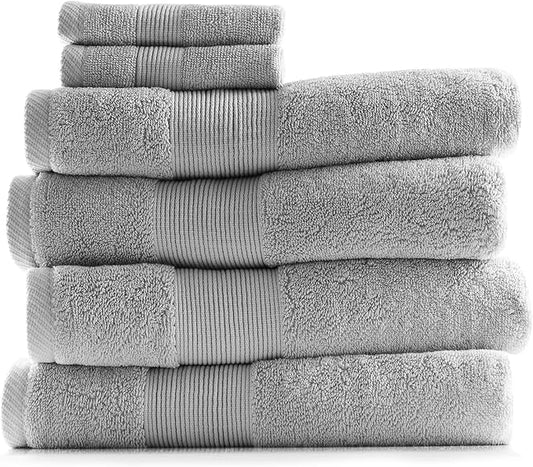 Hearth & Harbor Bath Towels for Bathroom - 100% Ring Spun Cotton Luxury Bathroom Towels - Ultra Soft & Highly Absorbent, Bath Towels Set of 6 - Silver Gray
