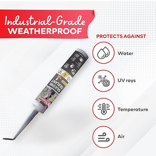 XFasten Silicone Sealant Waterproof Black Cartridge, 10.1 oz (8-Pack) Black Caulking Silicone Adhesive Sealant Cartridge for RV, General Use, Window, Door, Glass, Automotive Leak Sealing