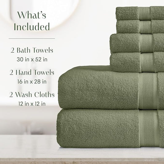Springtree Home Luxury Viscose from Bamboo Bath Towel Set 6 Piece Set | 35% Viscose from Bamboo - 65% Cotton | Absorbent Quick-Dry Towels for Bathroom | Oeko-TEX Standard 100 Cotton | Lily Pad Green