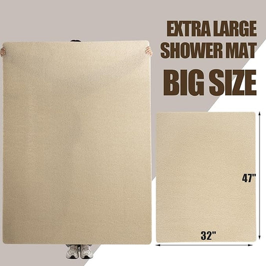 HOMBYS 47 x 32 Extra Large Shower Mat for Shower Stall Tub, Non Slip Bath Mat Bathroom Accessories, PVC Loofah Mats for Shower and Bathroom, Quick Drying, (Khaki, 47"x32")