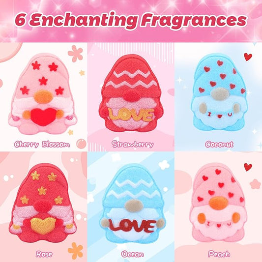 Valentines Bath Bombs for Women, 6PCS Valentines Gnomes Heart Bath Bombs Gift Set Essential Oil Bubble Bath,Body Relaxation Box for Her Wife Mom Friend, Stocking Stuffers