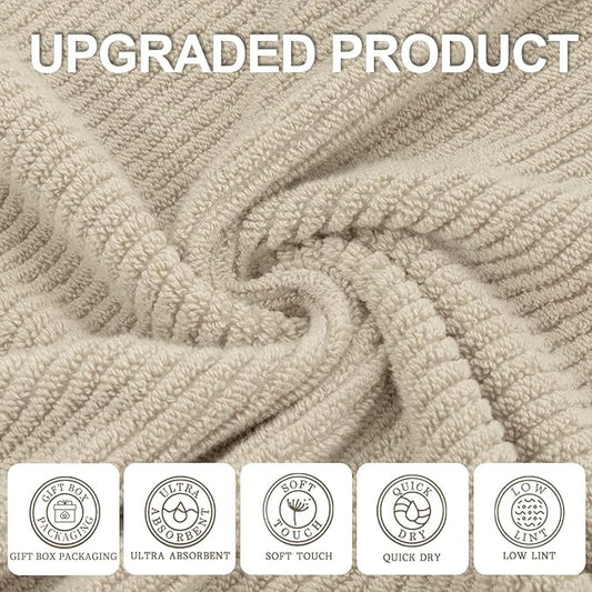 VOOVA & MOVAS Beige Towels for Bathroom - 100% Cotton | Quick Dry | Soft | Thick, 3 Piece Towel Set, 1 Large Bath 30" x 56", 1 Hand 18" x 28",1 Wash Cloth 13" x 13", Bathroom Essentials, Light Tan