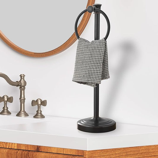 Hoimpro 17 Inch Stand Hand Towel Holder Towel Bar Towel Hanging Ring, Free Standing Floor Hand Towel Rack Storage for Bathroom Kitchen Vanity Countertops, Hardware Accessories(Oil Rubbed Bronze)