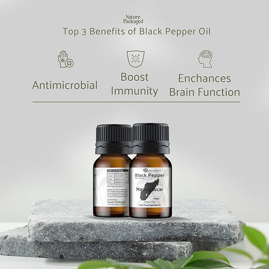 Black Pepper Essential Oil - Direct from Madagascar Farms - Steam Distilled - Aceite Pimienta Negra for Aromatherapy, Massage, Diffuser, DIY Candle and Soap Making - 5ml