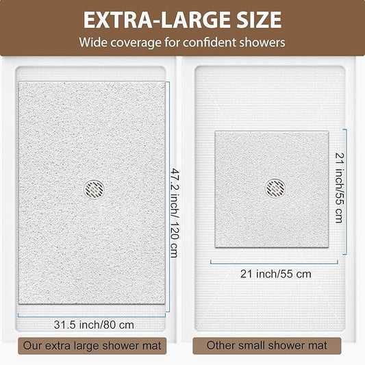 Shower Mat Non Slip: 47.2 x 31.5 Inch Extra Large Shower Mats for Inside Shower with Drain Hole - Soft PVC Loofah Anti Slip Shower Stall Mat for Walk-in Shower and Bathroom, Quick Drying