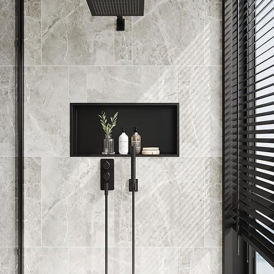 Neodrain Shower Niche, Shower Niche Bathroom Shelf, (Outside Size 25.1"x13.1") (Inner Size 24" X 12" X 4"), NO Tile Needed Recessed Niche Shower for Storage, Matte Black