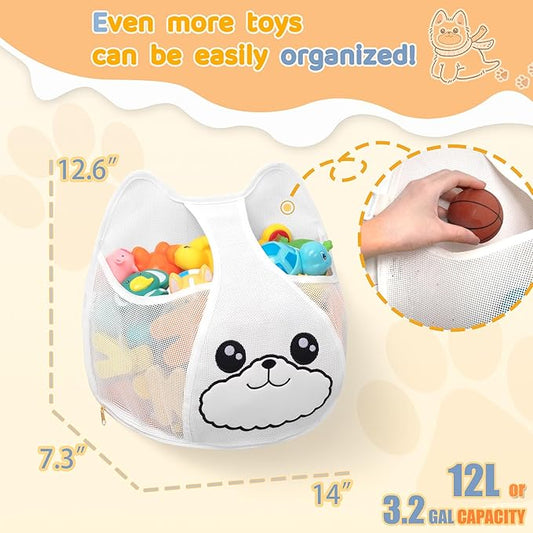 Bath Toy Storage 3.2-Gallon Hanging Bath Toy Holder for Kids‘ Bath Tub – Zippered, Quick-Drying and Machine-Washable Bathroom Organizer
