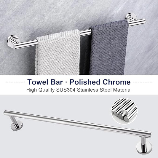 Lairuier Polished Chrome Bathroom Hardware Set, 10-Piece Towel Bar Set SUS304 Stainless Steel Bathroom Hardware Accessories Set Round Towel Holder Set Wall Mounted