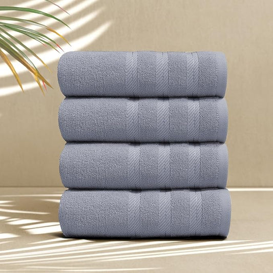 Hearth & Harbor Luxury Hand Towels - 100% Ring Spun Cotton Hand Towels for Bathroom, Shower, Spa, Soft & Absorbent Towels, 4 Piece Set, Stone Blue