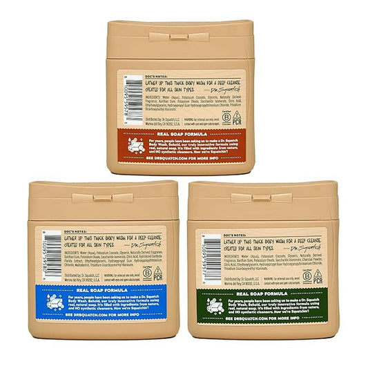 Dr. Squatch NEW Body Wash for Men with Nourishing, Natural Ingredients | No Paraben, Phthalate, Sulfate | All Day Moisturization | Pine Tar, Wood Barrel Bourbon & Fresh Falls (8 oz, 3-Pack)