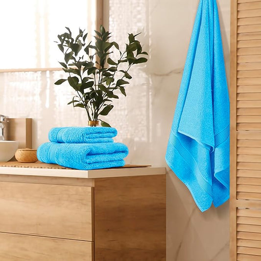 Belizzi Home Ultra Soft 3 Pack Cotton Towel Set, Contains a Bath Towel 28x55 inch, a Hand Towel 16x24 inch & a Wash Coth 12x12 inch, Ideal Everyday use, Compact & Lightweight - Turquoise Blue