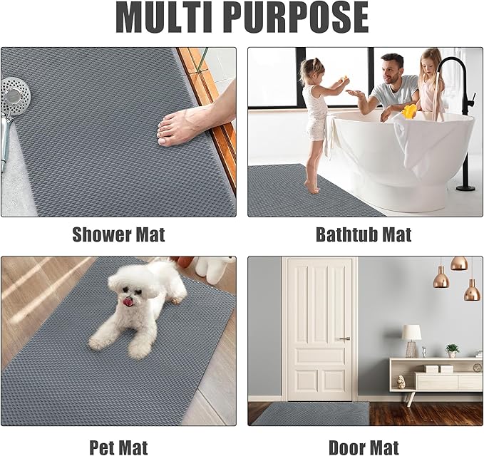 HOMBYS 58 x 32 Extra Large Shower Mat for Shower Stall Tub, Non Slip Bath Mat Bathroom Accessories, PVC Mats for Shower and Bathroom, Quick Drying, (Gray, 58"x32")