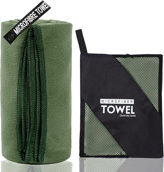 Microfiber Travel Towel, Soft Lightweight Quick Dry Towel, Super Absorbent Compact Travel & Sports & Beach Towels for Camping, Backpack, Gym, Swimming, Yoga, Hiking (L:24"×48" -ArmyGreen)