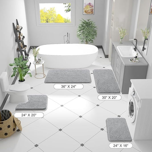 OLANLY Bathroom Rugs 44x24, Extra Soft Absorbent Chenille Bath Rugs, Rubber Backing Quick Dry, Machine Washable Bath Mats for Bathroom Floor, Tub and Shower, Home Decor Accessories, Light Grey