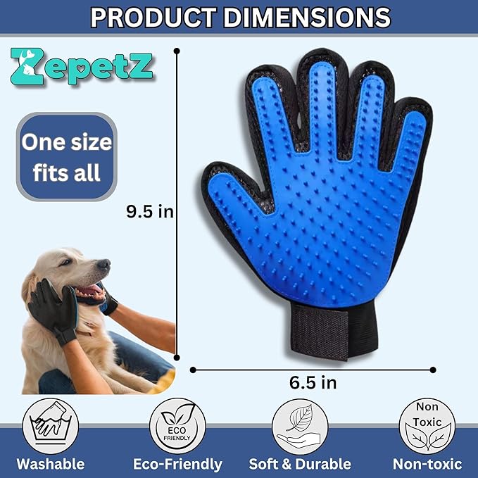 (Right Hand) Pet Hair Remover Glove ā Blue, Reusable Grooming Glove for Dogs, Cats & Horses, Gentle Deshedding, Bathing & Massaging, Anti-Shedding Tool for Pet Hair Removal (Right Hand only)