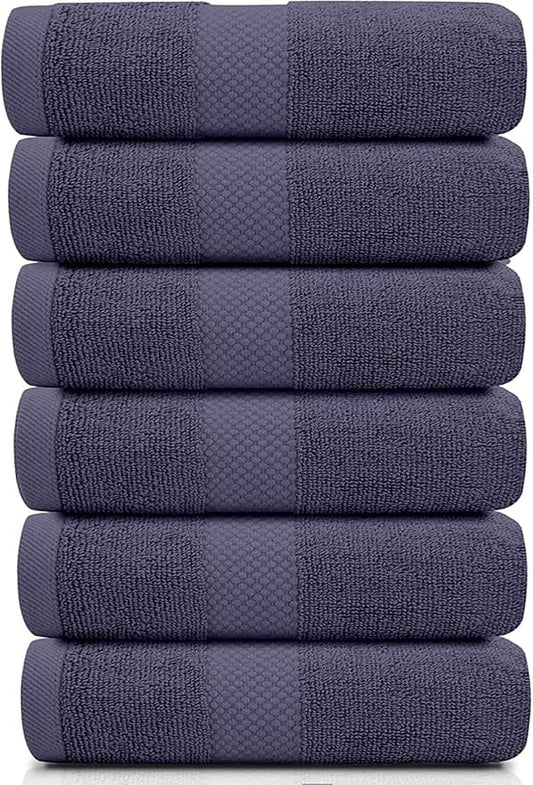 White Classic Luxury Navy Blue Hand Towels - Soft 100% Turkish Cotton | Highly Absorbent Hotel spa Bathroom Towel Collection | 16x30 Inch | Set of 6