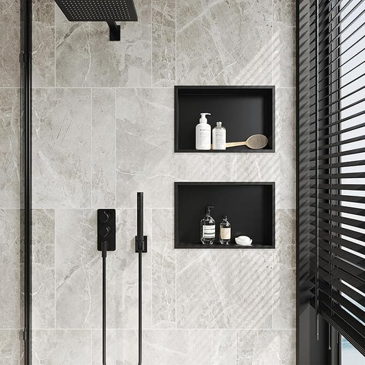 Neodrain Shower Niche, Insert Storage Shower Shelf (Outside Size 19.1”X13.1“)(Inner Size 18"X12"), Stainless Steel Wall Niche No Tiled Recessed Shelf for Storage, Matte Black