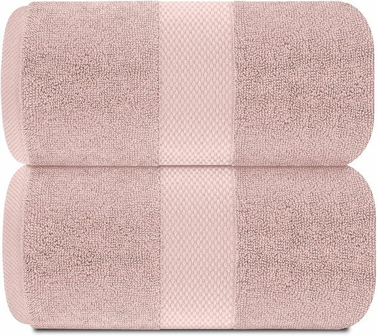 White Classic Pink 650 GSM Cotton Bath Sheet Towel - Extra Large 35x70, Luxury Soft, Highly Absorbent, Quick Dry, 2 Pack