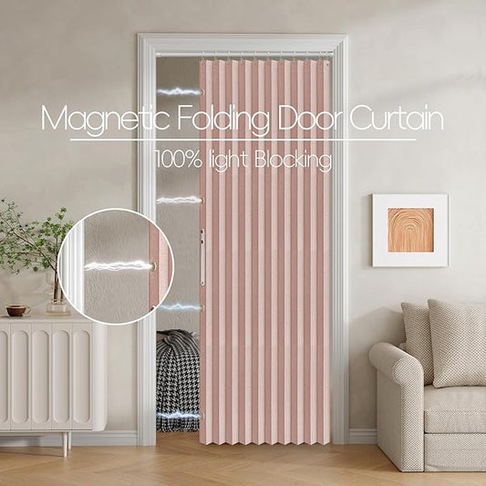 100% Blackout Fabric Folding Door Curtain with Magnetic Closure - Accordion Style for Sliding Doors, Closets,Wardrobe and Temporary Door Solutions Doorway Curtains(W42 x L78, Pink,1 Panel)