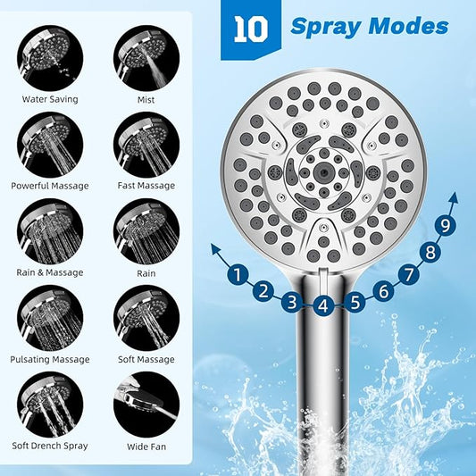 Hibbent cUPC Certified All Metal 12" Rainfall Showerhead Combo, High Pressure Shower Head with 10-Spray Mode Handheld, Innovative 4-way Diverter with Pause Mode, 71'' Shower Hose and Holder, Chrome