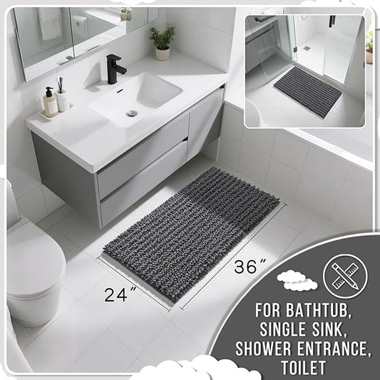 Yimobra Large Bathroom Rugs Non Slip Washable 36x24 Inch - Ultra Soft Absorbent Chenille Bath Mat, Quick Dry Shaggy Floor Carpet for Tub Shower, Dark Gray Home Decor Accessories