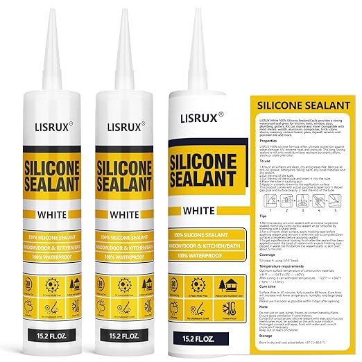 White Advanced Silicone Caulk, 100% Waterproof Silicone Sealant Indoor Outdoor Caulking for Window, Door, RV, Roof, Auto & Marine, Kitchen, Bathroom, Glass,15.2 oz(1-Pack) No Odor