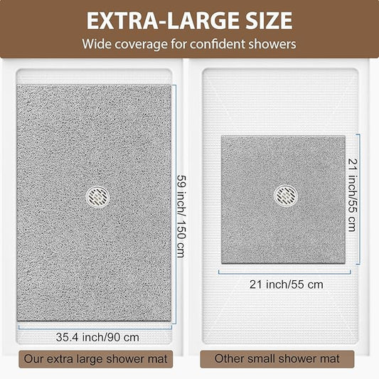 Shower Mat Non Slip: 59 x 35.4 Inch Extra Large Shower Mats for Inside Shower with Drain Hole - Soft PVC Loofah Anti Slip Shower Stall Mat for Walk-in Shower and Bathroom, Quick Drying
